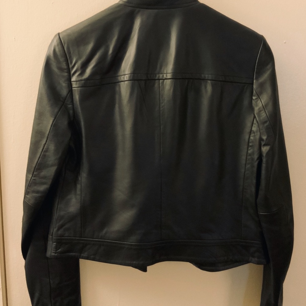 Micheal Kors Cropped Leather Moto Jacket Black S - Picture 12 of 13